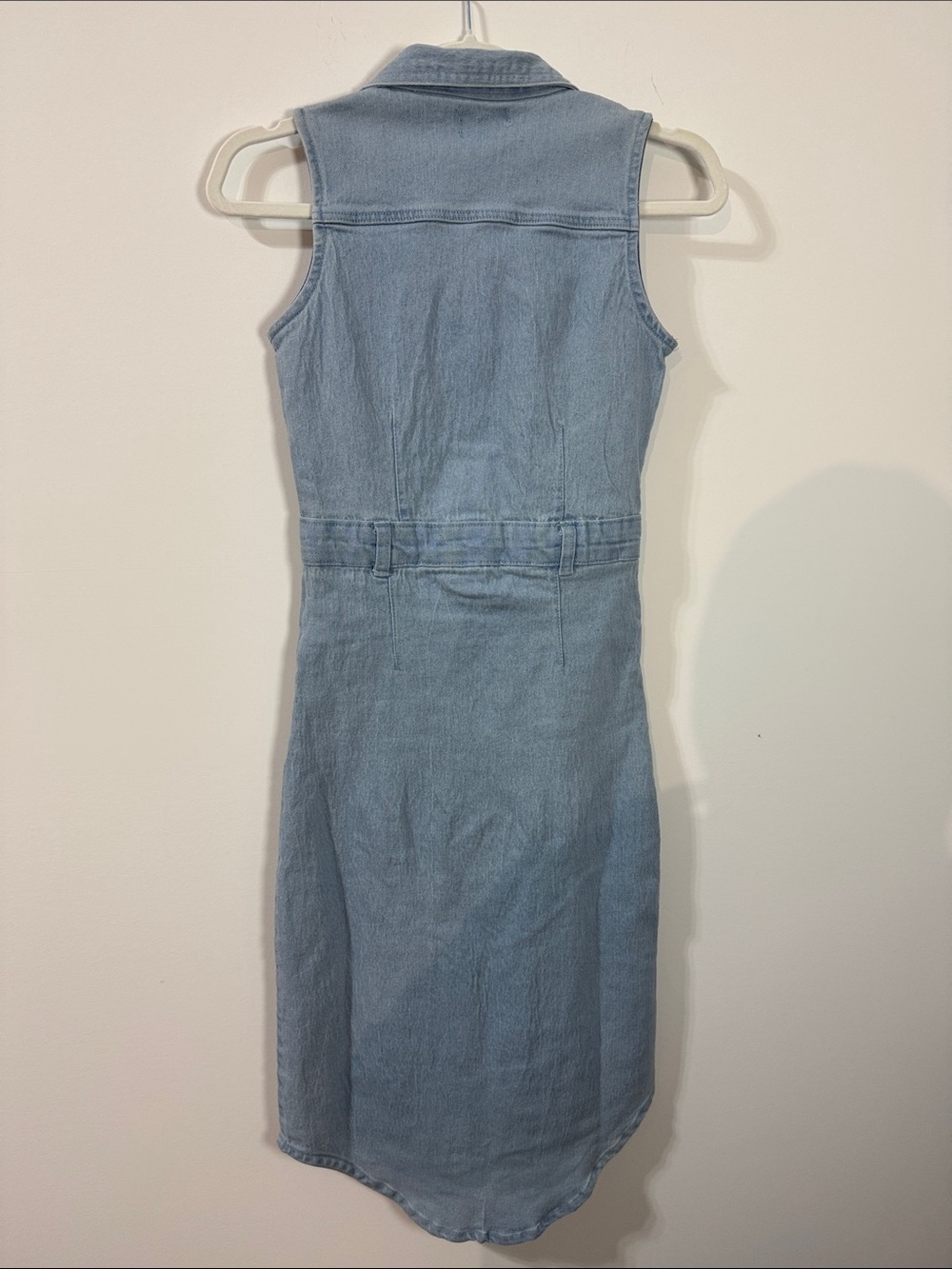 bebe Sleeveless Light Denim Midi Shirt Dress w/ Front Slit & Botton Down -Size S - Picture 4 of 12